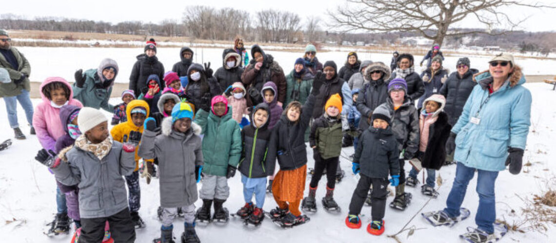 Happy group of snowshoers at Warner Park